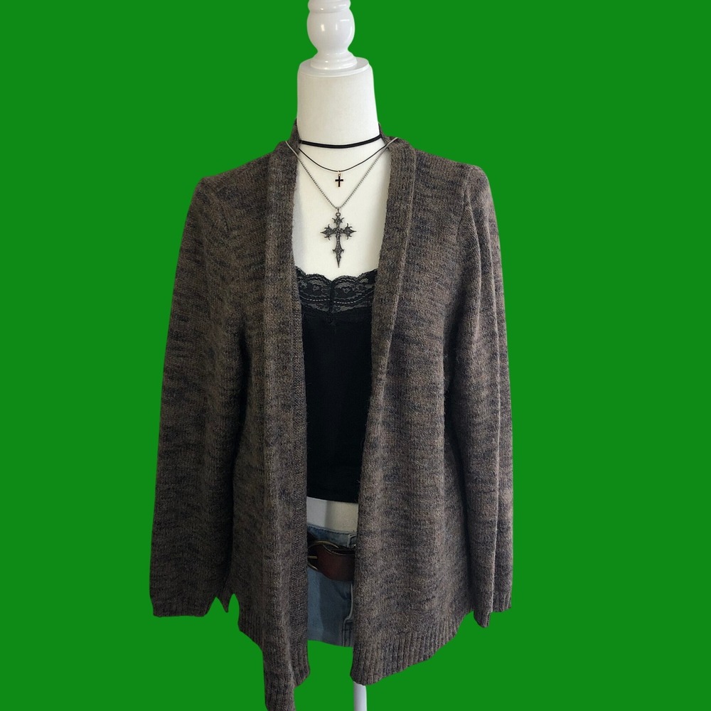 J Jill Open Front Cardigan Sweater Womens XL Brown Marled Knit Layering Soft